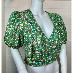 LUSH Cropped Open Back Puff Sleeve Cottagecore Ditsy Floral Print Womens Large